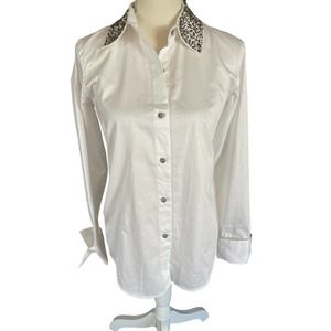 NWT $298 Pink Tartan Womens Button-Up Stud Collar Shirt Long sleeve Sz 2